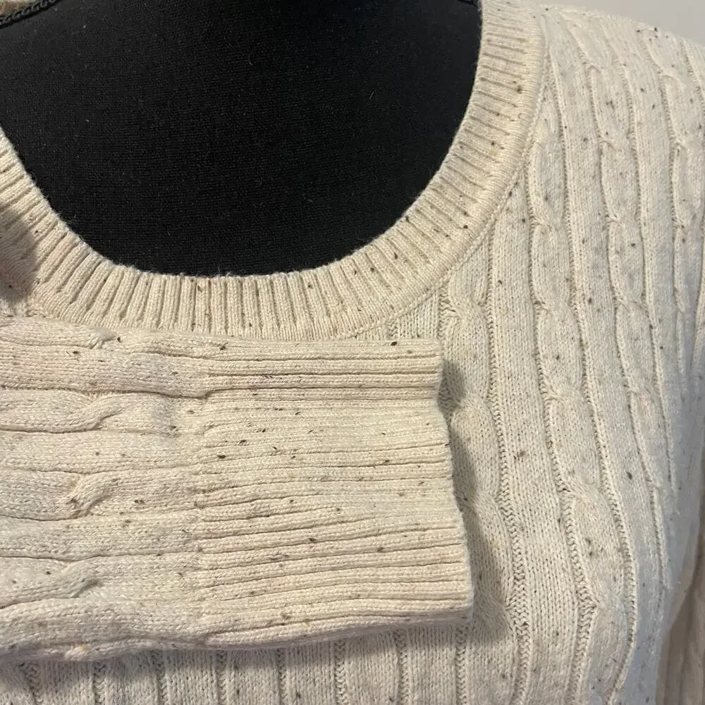 Karen Scott women's Large cream cable knit sweater L/S scoop neck casual top